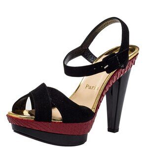 Christian Louboutin Black Red Suede Python Leather Falaise Platform Heels $945